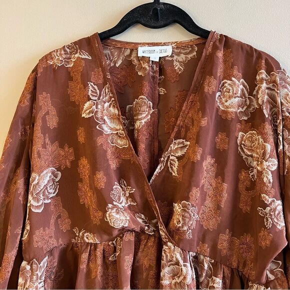 ✨ Whiteroom + Cactus Brown Floral Sheer Long Sleeve Top Small - Picture 2 of 10